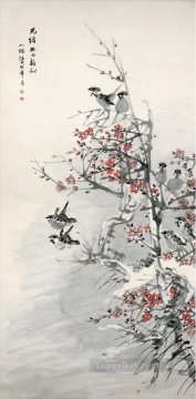 Chino Painting - Ren bonian flor del ciruelo y gorriones chinos antiguos